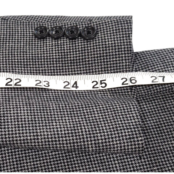 Jos A Bank Silk Wool Sport Coat Men's Size 42L Black White‎ Houndstooth 2 Button - Picture 14 of 16